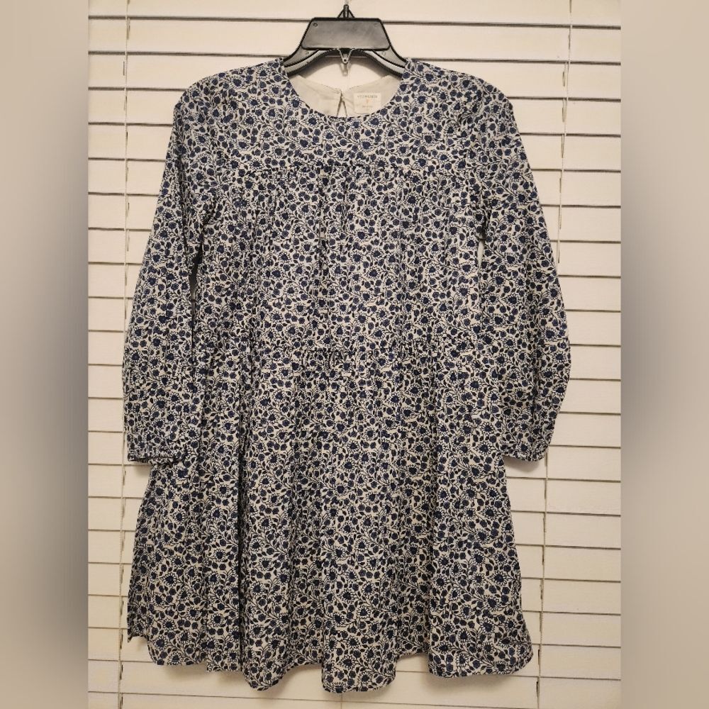 Crewcuts Floral Long Sleeve Navy Dress Girls Size 10